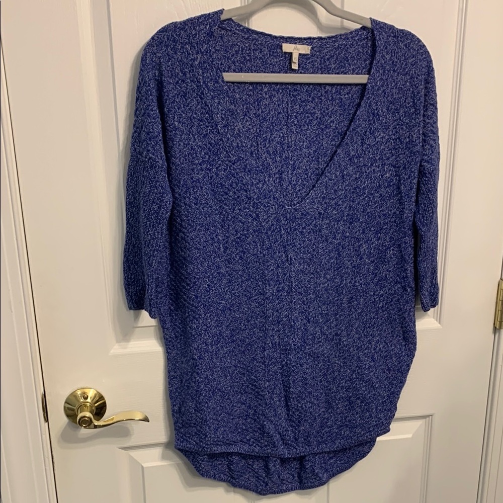 Joie Blue V-Neck Sweater size XS Hi Lo Hem Oversized